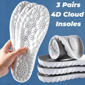 3 Pairs 4D Cloud Insoles, PU Foam Cushion Insoles, Ultra Soft High Rebound Sports Insoles, Breathable Sweat-Wicking Acupoint Massage Insoles for Men Women, Shock Absorption Insoles for Running, Walking, Hiking