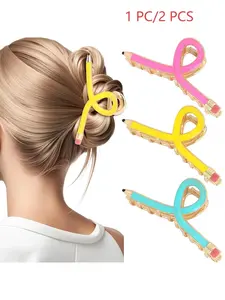 1 Pc/2Pcs Pencil Hair Claw Clips for Women Thick Hair Funny Design Back to School Hair Clips for Thin Hair Jaw Barrettes Cute Teacher Hair Accessories Teacher Appreciation Gift Party Costume Christmas Valentine's Day Gift For Girlfriend