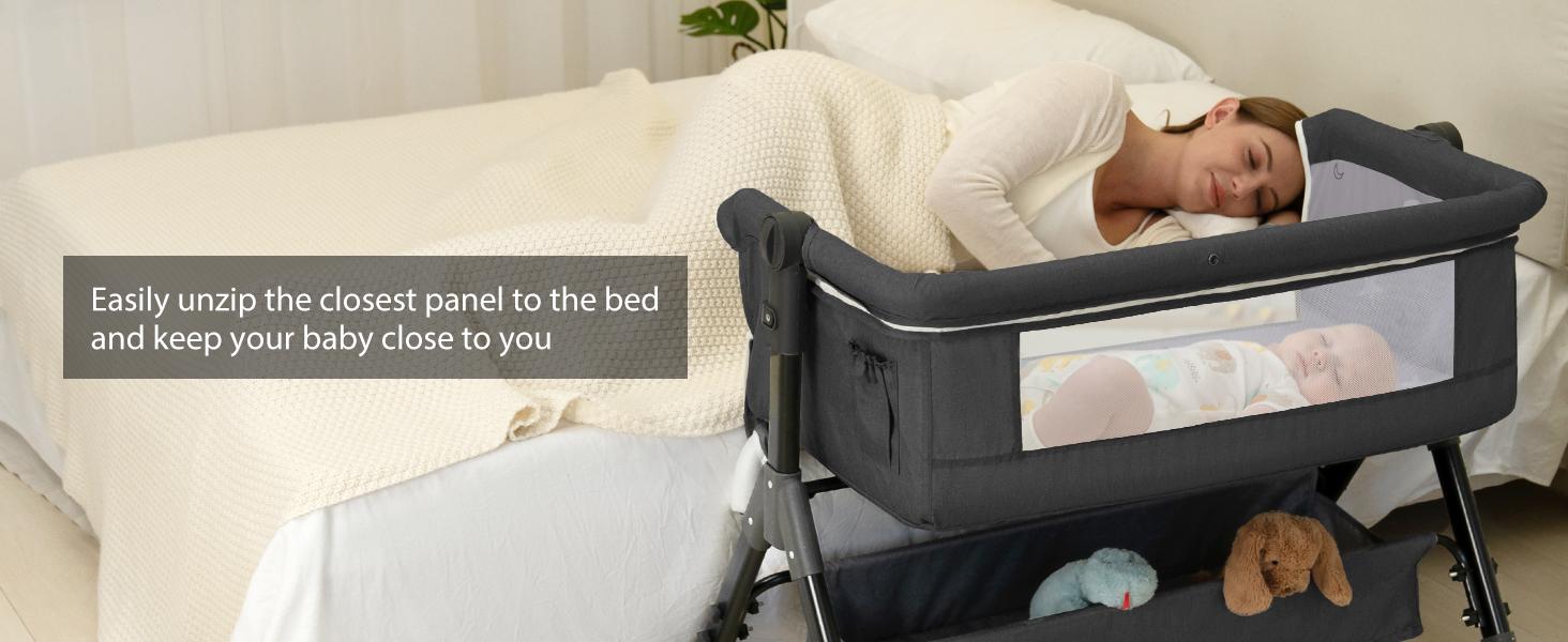 Baby Bassinet, Crib For Infant And Newborn, Bedside Sleeper With Storage Basket And Mosquito Net, Easy To Fold, Height Adjustable, Portable Side Bed Crib Portable