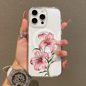 Soft Girl Magnetic Case for iPhone11/12/13/14/15/16/17/promax, Blush Lilies Lightweight, Drop-Proof, MagSafe Compatible | Perfect for Teen Girls