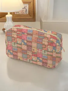 Plaid Pattern Corduroy Cosmetic Bag, Multi-functional Fashion Makeup Bag, Lightweight Makeup Organizer Pouch, Versatile Storage Bag for Travel & Daily Use