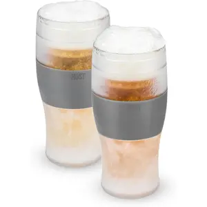 Host Freeze Beer Glasses, Freezable Beer Gifts for Men, Double Wall Insulated Pint Set, Tumbler for Cold Drinks, 16, Set of 2, Gray