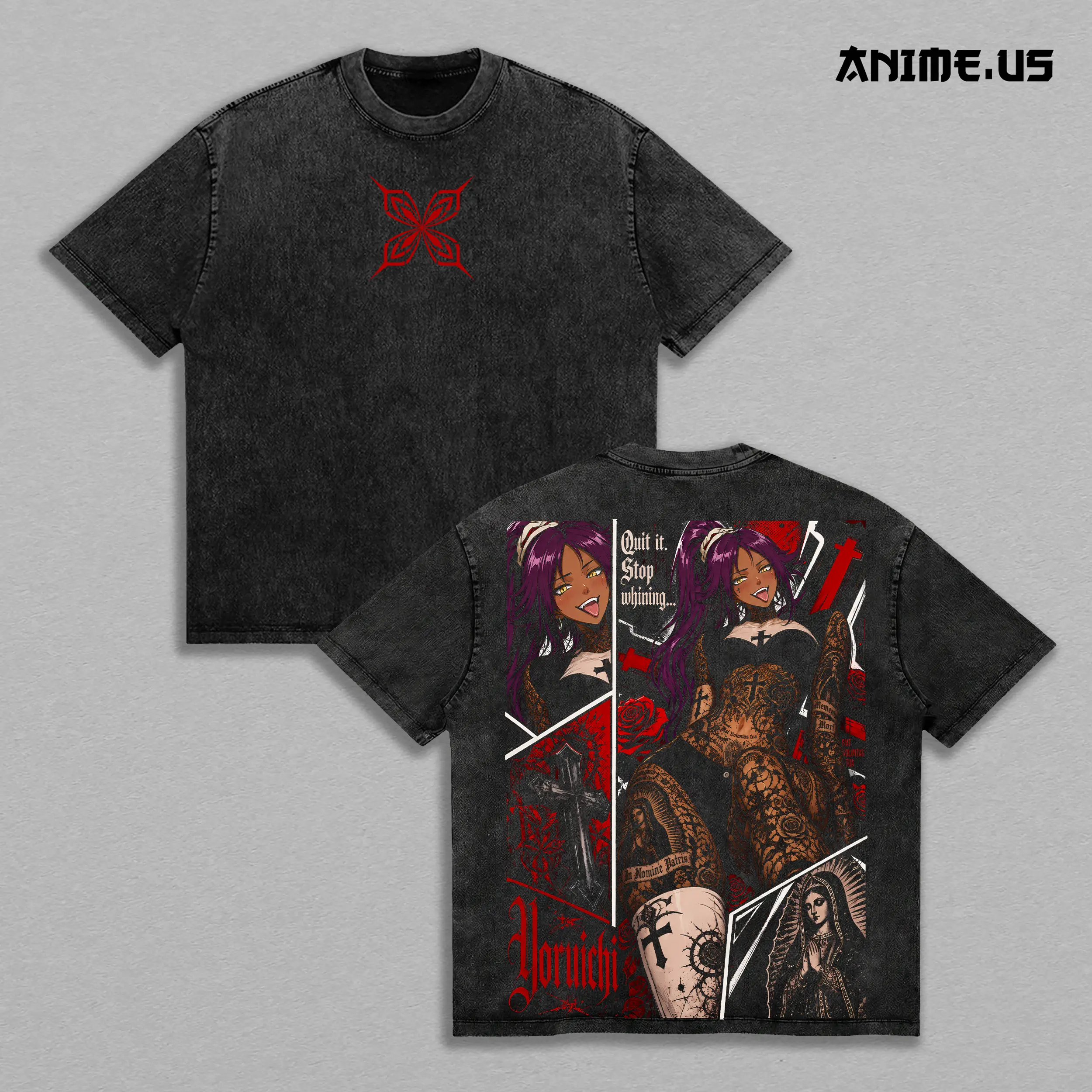Yoruichi Shihouin Gothic Nun Bleach Vintage Washed Oversized Graphic Tee, Thunder Goddess Anime Heavyweight Cotton T-Shirt, Soul Reaper Streetwear Shirt