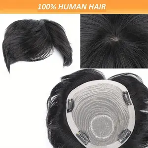 New 2025 Arrivals Men's Human Hair Topper Hairpiece - 3/4 Short Natural Look, Lightweight BreathDesign with Secure Clips for Baldness & Thinning Hair, Elegant Straight Style for All Ethnicities, Hair Loss Solution, Natural Appearance, Scalp Coverage,