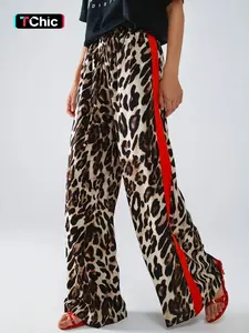 Women's Leopard Print Casual Commuter Pants, High Rise Palazzo, Stylish High Waist Trousers, Comfortable Office Wear, Perfect for Daily Use