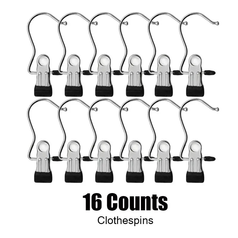 16 Counts Stainless Hanging Clips Multifunctional Clothespins,  Travel Spacesaving Hangers Organizer for Home & More, Ultimate Lightweight Hat & Pants Trousers Storage Rack，Multipurpose Organized Hooks Skirt&Leggings Hanger Clotheshanger