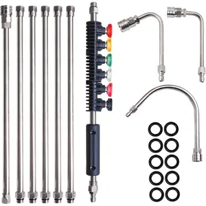 Washer Extension Wand, 10 Pack Power Washer Lance with 6 Atomization Nozzle Tips,1 Gutter Cleaner Attachment Curved Rod, 1/4" Quick Connect, 4000 PSI