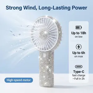 Portable Handheld Mini Fan, Bling Rhinestone, 17000RPM High Speed Personal Cooling Fan, 2400mAh Rechargeable Battery 6-18H Runtime, USB-C Fast Charge, Pocket Size for Wedding, Travel, Commute, Outdoor, Summer Gift