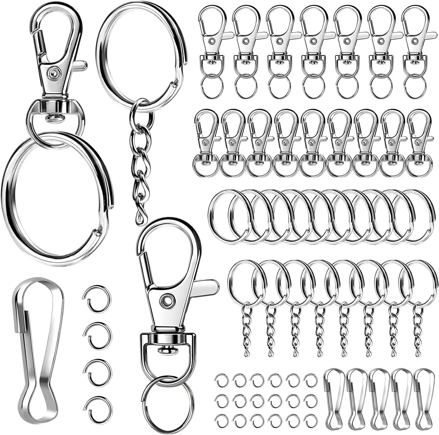 145 count Key Rings and  Clips,  Making Kit, Lobster Claw Clasps and Key Chain Rings, Bulk Lanyard Clips Keychains for Crafts