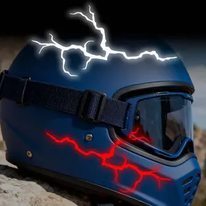 2PCS Reflective Lightning Motorcycle Motorbike Helmet Stickers, Modified Waterproof Self-adhesive Vinyl Decals, for DIY Scooter Fuel Tank, Side Panels, Front Fairing (Reflective Red, Silver, Orange, Blue)