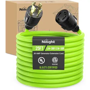 Nilight 25FT 30Amp 125V Heavy-Duty 10/3 Gauge Pure-Copper Wires STW Generator Extension Cord, UL ETL Listed, 4-Prong L14-30P L14-30R, Weatherproof for Camper, Outdoor Use, Bright Green tiktokshopspringglowup