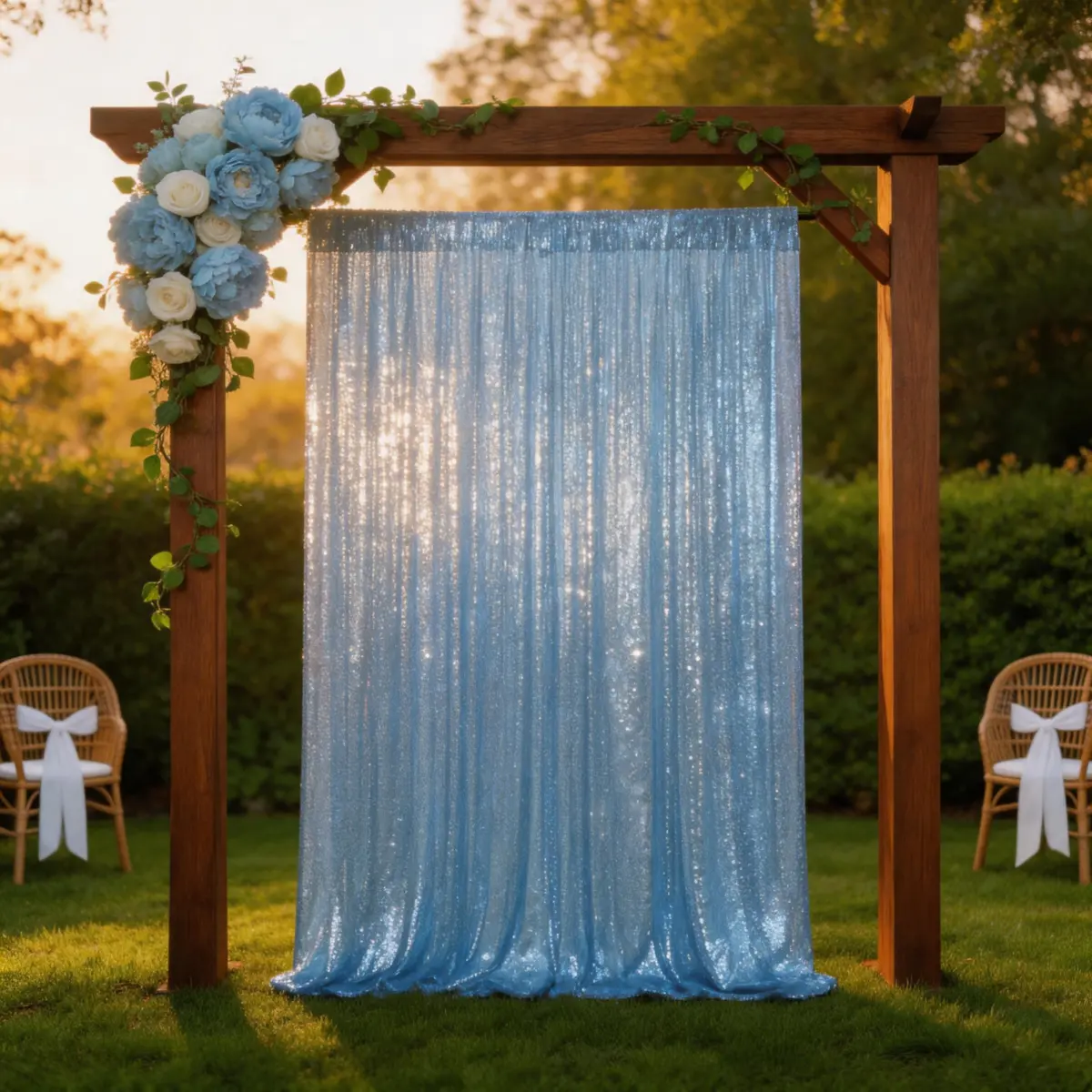 Polyester Baby Blue Sequin Backdrop Curtain, 1 Panel (4FTx8FT) - Photography Props, Festive & Party Decor for Weddings, Birthdays