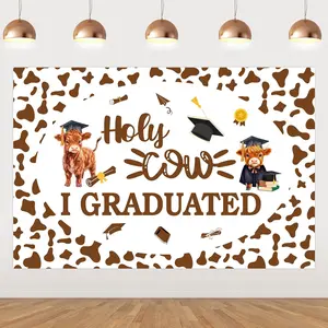 1Set Highland Cow Graduation Decorations 2026 Holy Cow I Graduated Backdrop Western Cattle Animal Theme Graduation Party Background for Congrats Grad Class of 2026 Party