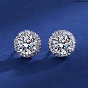 0.3-1ct Round Cut Brilliant Copper Plated Zirconia Stud Earrings, Unisex Men's Fashion Jewelry Accessories, Men's Earrings