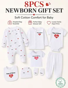 8-in-1 Newborn Essential Set | "Papa & Mama Love Me" Cotton Baby Clothes | Perfect for Baby Shower