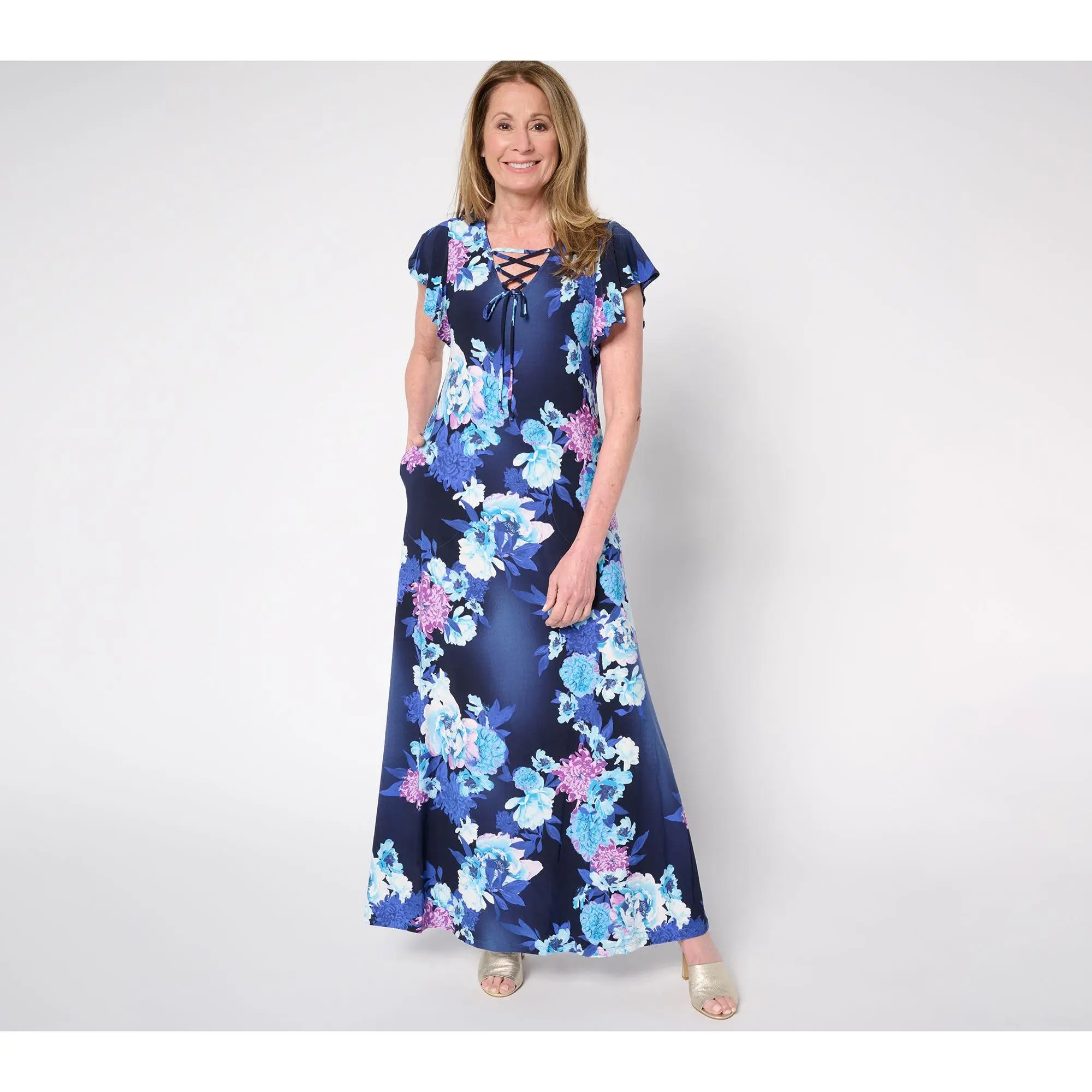 attitudes by renee regular como jersey tank midi dress Attitudes by Renee Como Jersey Petite Lace Up Neck Tank Dress