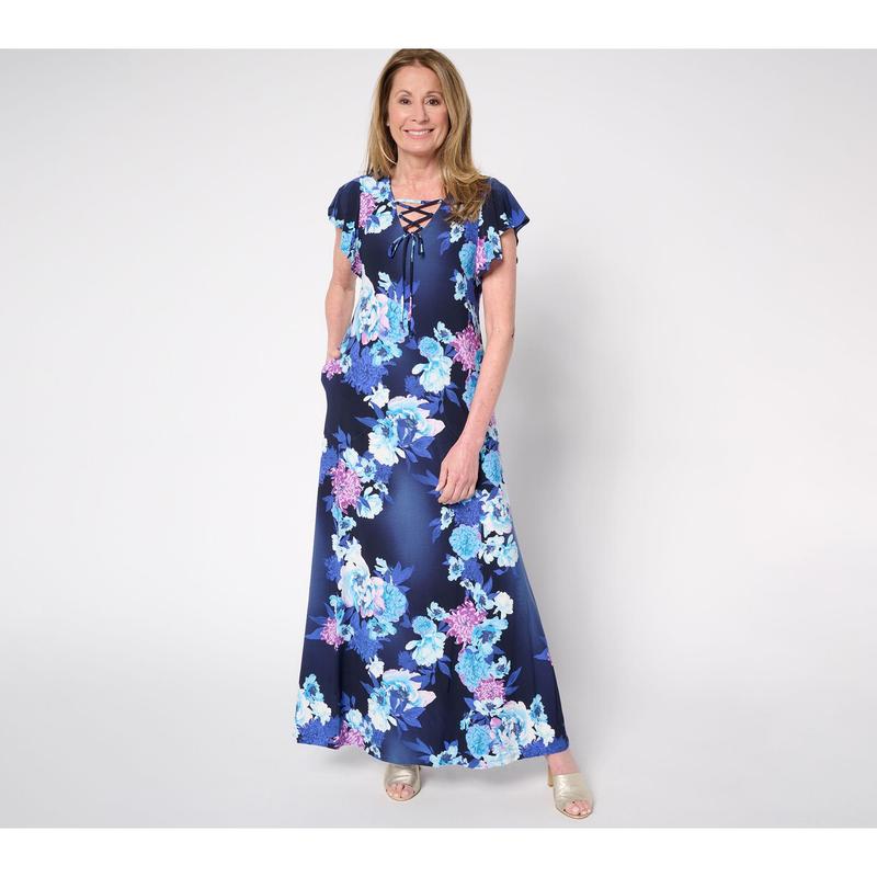 Attitudes by Renee Regular Como Jersey Lace Up Front Maxi Dress