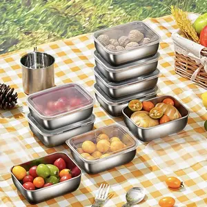 Food Storage Container with Lid, 5pcs/set Metal Food Storage Box, Portable Food Storage Container for Home Kitchen Outdoor Camping, Utensils