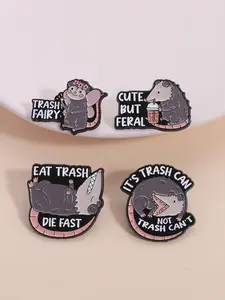 Dark Fairy Tale Mouse Brooch Set, 4pcs Trash Fairy Cute but Feral Eat Trash Pins, Gothic Aesthetic Jewelry, Unique Gift for Z-Gen, Drop Set Pins