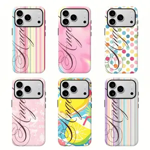 Y2K Coquette Angel Script Phone Case | Pink Polka DotAesthetic Protective Cover For iPhone 17 Pro Max 16 1514 13 12 11 for Samsung S21 S22 S23 S24 S25 S26 PhoneCase | Tough Phone Case