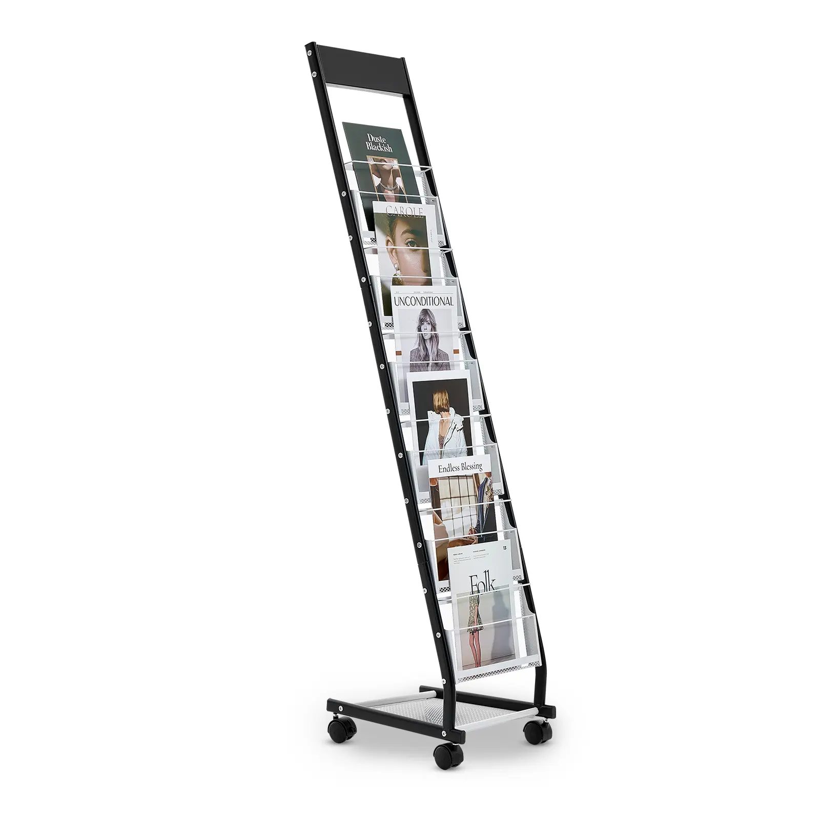 【summerfinds】VEVOR Brochure Display Rack, Narrow 6-Tier Magazine Literature Display Stand with Wheels, Metal Floor Standing Magazine Rack, Movable Newspaper Catalog Holders for Shop Exhibitions Office (6 Pockets), Compartment, Organiser