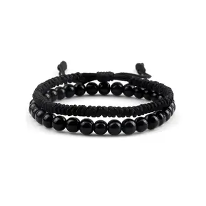 Simple Beaded Bracelet (2pcs) Bangles Bracelets Set, Stackable Bracelets, Fashionable Adjustable Beaded Bracelet for Women & Men for Party, Daily Clothing Decor, Trendy All-match Jewelry for Birthday Gift