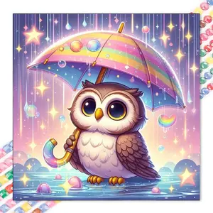 1 set of DIY diamond painting kit, 5D diamond art set, DIY decoration owl, rainbow umbrella, star diamond painting kit, full round diamonds, mosaic, diamond art, Diamond Art Tools, DIY art home decoration, suitable for Christmas...
