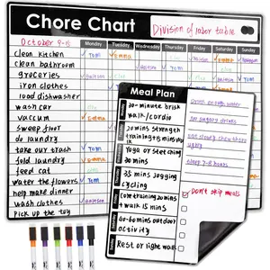 -  Dry Erase Chore Chart for Fridge, 11"x14" Daily Chore Chart, 6X Fine Point Markers, 9"x7" Meal Plan Dry Erase for Multiple , Teens and Adults
