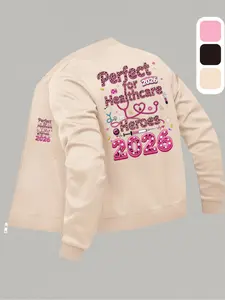 Women's Graphic Zipper Jacket, Casual Fitted Design, Perfect for All Seasons, Ideal for Healthcare Heroes 2026
