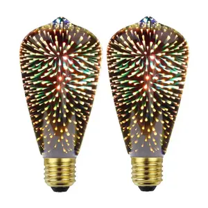 Golden Firework Vintage Edison LED Bulb, GST64 3D Starry Sky Light, AC85-265V E26 4W LED 2300K Warm Light For Holiday Party Decor 2.51"X5.62"