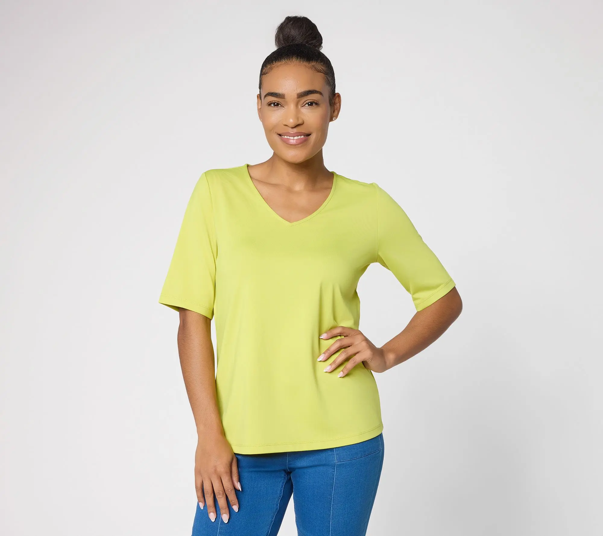Susan Graver Essentials Butterknit V-Neck Top with Elbow Sleeves