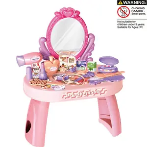 Princess Makeup Table with Mirror, 1 Box Vanity Set Toys, Simulation Dressing Table, Pretend Play Teenager Makeup Table Set with Stool, Dressing Table Set, Kids Vanity