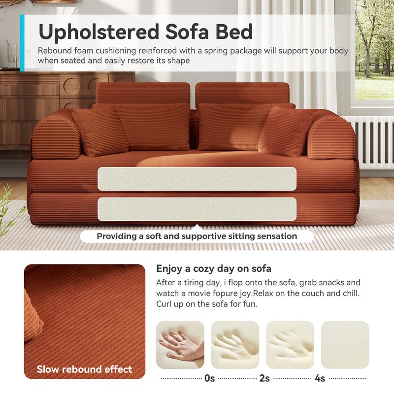 5-in-1 Reinforced Folding Sofa Bed | 79" Steel Support Frame with High-Resilience Memory Foam | Sturdy & No Tools Needed for Family Living Room