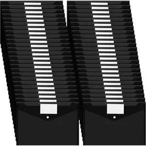 50 Pcs Clear Plastic Poly Envelopes File Folders with Snap Button Closure & Label Pocket, Black Filing Holder for US Letter A4 Size Documents, For Home Office School