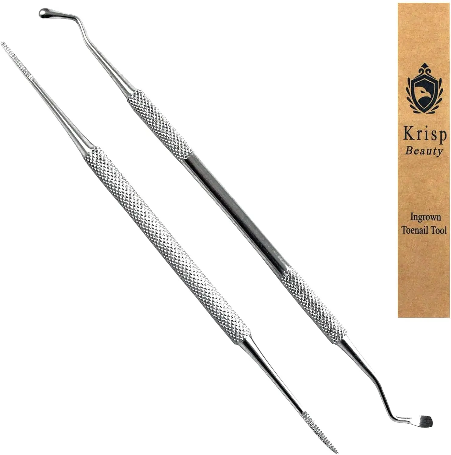 Ingrown Toenail Tools - Sharp Edge Spoon Shaped Double Ended Toenail Lifter & Nail File Pick Hang sidewall Cleaner Trimmer Surgical Medical Grade Stainless Steel Manicure Pedicure Under Nail Care Tool Removal Kit (2 Pc Set) by Krisp Beauty Nail Art Cutics