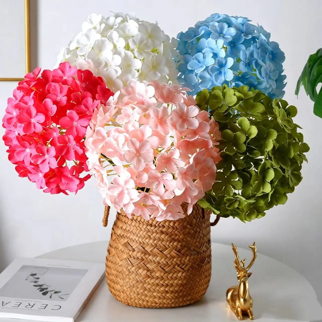 5-pack mixed-style imitation lollipop-shaped hydrangea, high-density silk fabric artificial flowers, wedding table centerpieces, living room home soft furnishing DIY floral ornaments