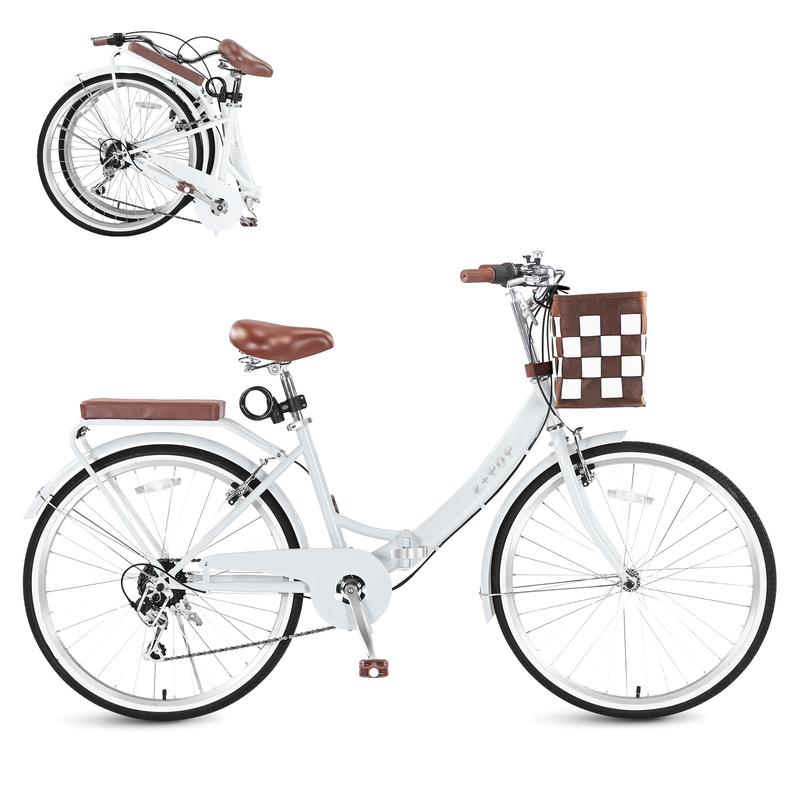 "26" Women's Foldable Commuter Bike - 7-Speed Gears & Front Storage Basket | Effortless Portability for City Rides, Campus Errands & Weekend Adventures"