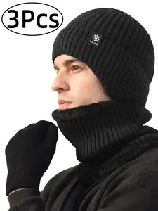 3Pcs Winter Warm Hat Glove Scarf Set, Windproof Unisex Men Accessories, Keep Hands Feet Neck Warm, Ideal for Cold Weather Warmth Protection