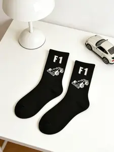 1 Pair F1 Racing Socks, Unisex Mid-Calf Sports Socks, Streetwear Fashion, Breathable Comfort, Perfect for All Seasons