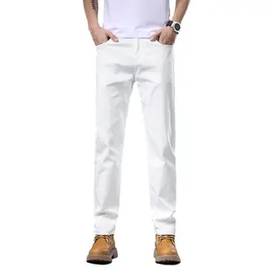 Men’s summer white jeans — relaxed fit, straight cut, stretchy, versatile casual long pants; cool and breathable for summer; premium feel with a touch of luxury; suitable for business/commute; slimming, trendy denim.