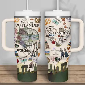 Outlander TV Series Custom Tumbler 40oz with Handle, Sassenach Scottish Romance Aesthetic Cup, Jamie Fraser Claire Fan Gift, Highland Drama Mug, Personalized Name Travel Mug, Stainless Steel Tumbler