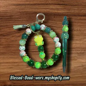 Blessed-Bead-worx.myshopify.com Frog Charm Bracelet with Beaded Design and Green Tassel for Unique Fashion Accessory