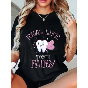 100% Cotton Unisex Real Life Tooth Fairy Shirt Dental Assistant Shirt Dentist T-Shirt Casual Top