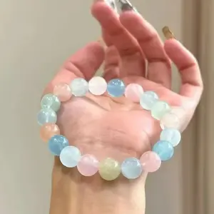 【Morganite】Morganite Beaded Bracelets for Women Handmade Semi Precious Natural Stone Stretch Elastic Jewelry Yoga Protection Gifts