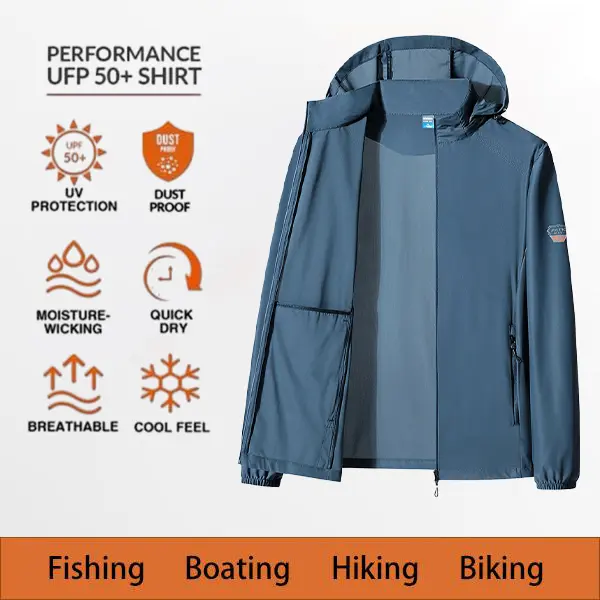 Men’s Sun Protection Hooded Shirt – Lightweight Quick-Dry Long Sleeve Top, High-Quality Outdoor Sportswear for Fishing, Hiking, Running, Yoga – Four-Season Sun Protection Hoodie