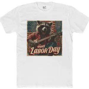Happy Labor Day Raccoon T-Shirt | Funny Patriotic Animal Graphic Tee | Cool USA Flag & Fireworks Rock Band Style Shirt | Vintage Holiday Celebration Top | Casual Summer BBQ Outfit | Unique Gift for Men & Women