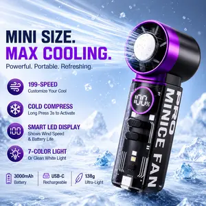 Mini Handheld Turbo Fan High-Speed High-RPM Semiconductor Ice Cooling Digital Display Mute Operation Transparent Mecha Style Portable for Household Use