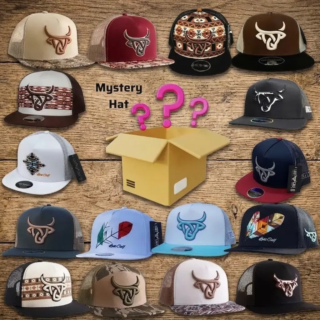Mystery Hat Box Random One Lost Calf Hat Sent, Cowhide Cheyenne Toro Bravo Gorra Shima Luka FEATHER BLACK Hervey Mexico Flat Trucker Hat