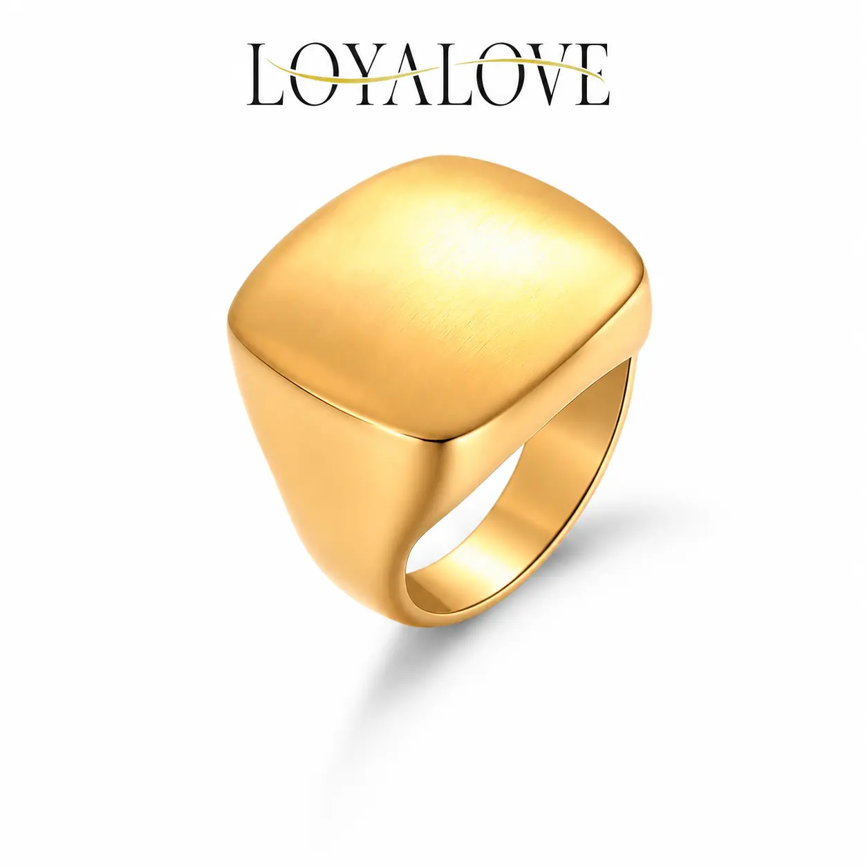 Loyalove Chunky Matte Gold Signet Ring, 14K Gold Plated Thick Dome Statement Ring, Minimalist Y2K Everyday Jewelry, Hypoallergenic No Tarnish Ring for Women Men