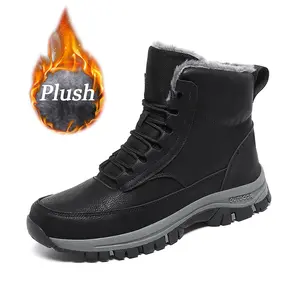 Winter Men's Outdoor Waterproof & Coldproof Mid-top Fashion Hiking Snow Boots Non-slip Wear-resistant Durable Rubber Sole Plush Faux Fur Lining for Ultimate Warmth Outdoor Work Snow Boots Footwear Boy Decor Closed Bota Walking Shoes